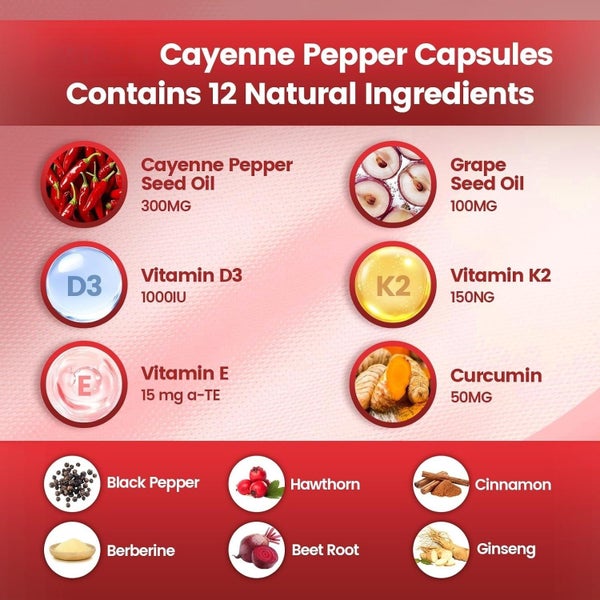 Cayenne Pepper Softgel Support Leg Vein Heart Blood Vessel Health Vitamin D3+K2 Carousel 2