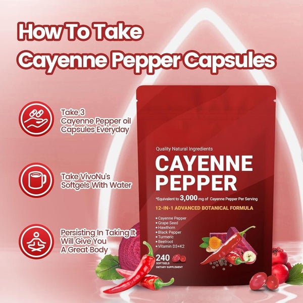 Cayenne Pepper Softgel Support Leg Vein Heart Blood Vessel Health Vitamin D3+K2 Carousel 9