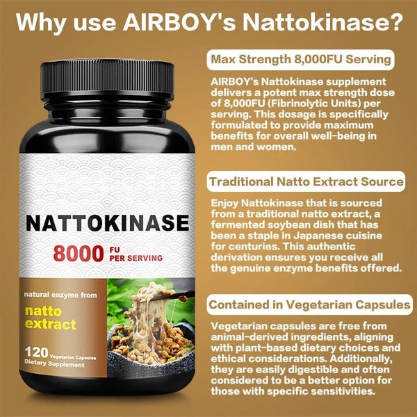Nattokinase 8000FU - Blood Flow, Heart & Cardiovascular Health, High Quality 120 Carousel 1