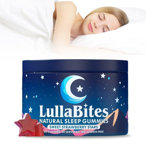 60 Gummies LullaBites Natural Sleep Gummies -Sweet Strawberry Stars Carousel 1