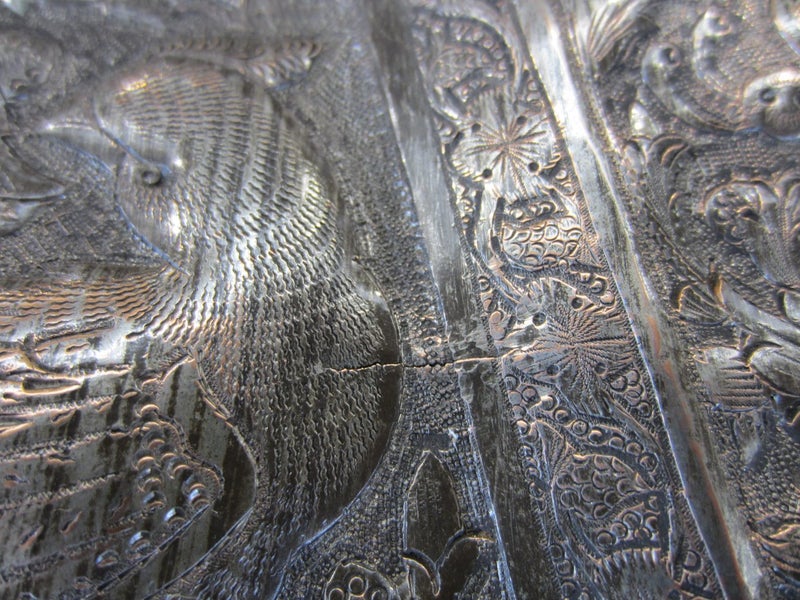 Antique Persian Silver Tone Copper Tray 59cm x 59cm Carousel 13