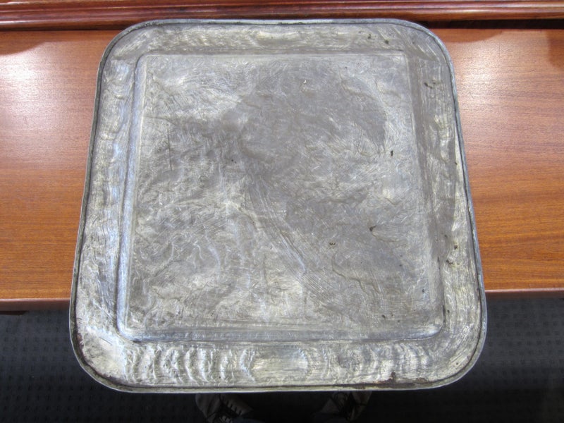 Antique Persian Silver Tone Copper Tray 59cm x 59cm Carousel 12