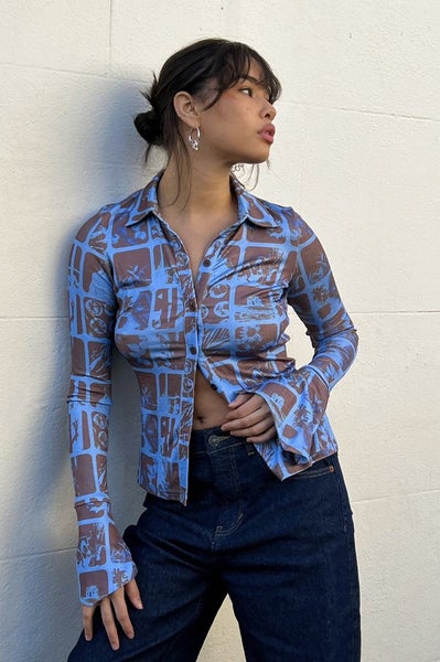 Motel Rocks / Keani Long Sleeve Shirt in photographic blue / m Carousel 2