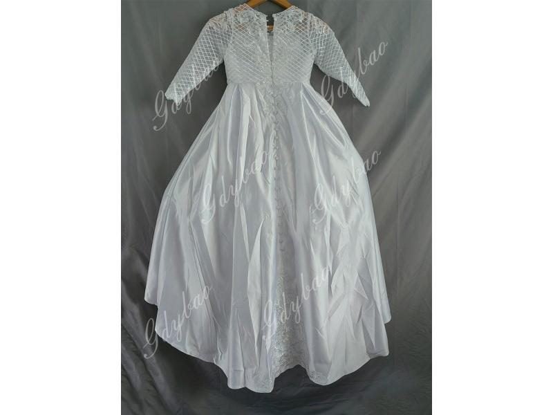 Satin Flower Girl Dresses With Pockets Toddlers Lace Sleeves Pageant First Carousel 1