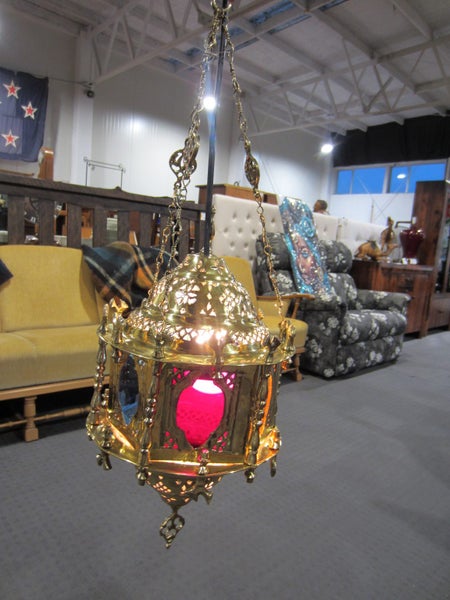 Vintage Middle Eastern Moroccan Brass Hanging Lantern Carousel 2