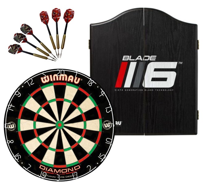 WINMAU PDS Diamond Plus Dartboard + Winmau Blade 6 Cabinet + Darts Set Carousel 1