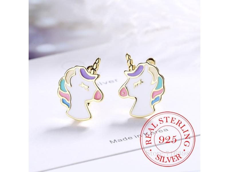 925 Sterling Silver Unicorn Stud Earrings For Ladies Girls Party Gift Carousel 1