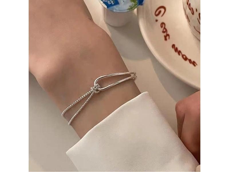 Silvery Plated Alloy Double Layer Knotted Bracelet Carousel 1