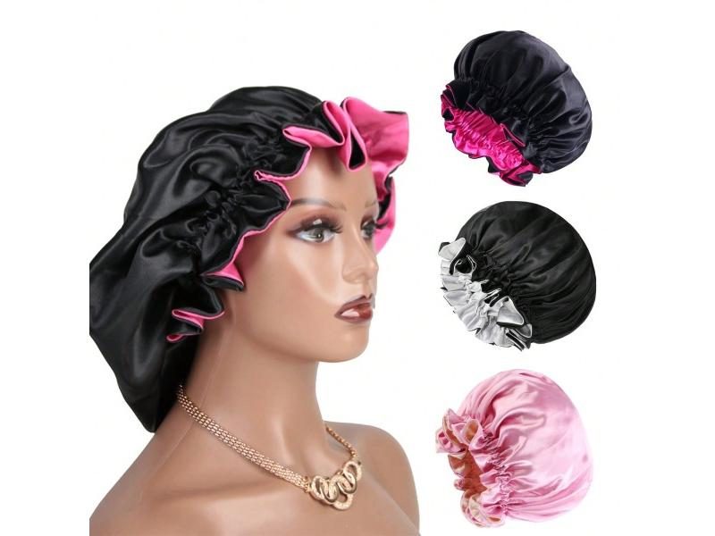 Double Layer Reversible Satin Bonnet For Women's Long Hair Carousel 2