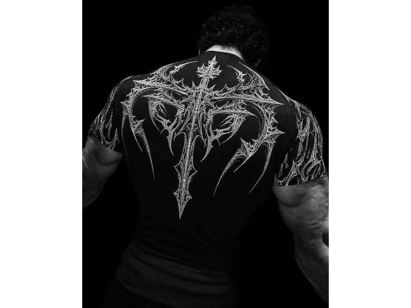 Gothic Print Muscle Tee For Men's Bodybuilding Training Carousel 1
