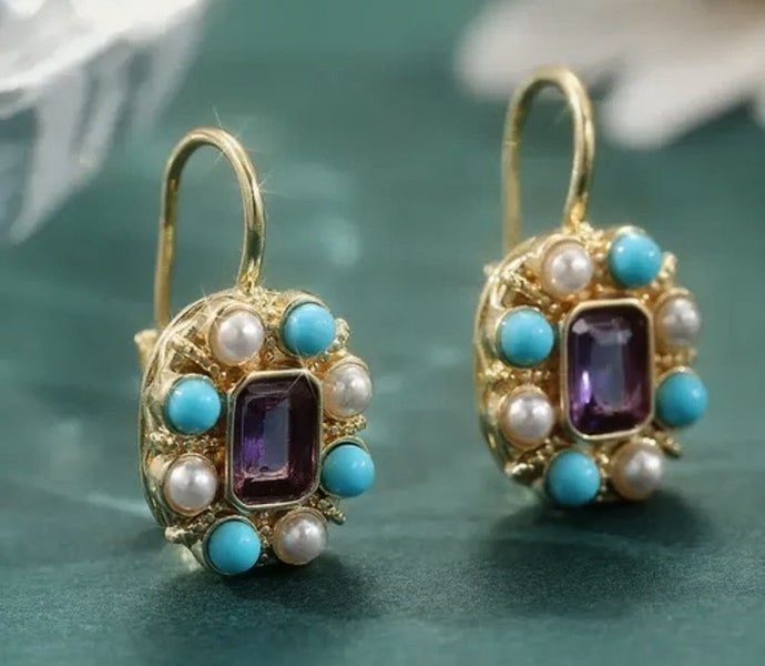 WoW Victorian STYLE Very Fine costume Turquoise Seed pearls Amethyst $1RES