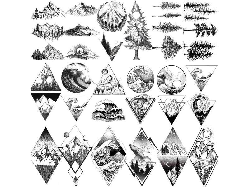 18 Sheets 3D Geometric Mountain Temporary Tattoos For Adults Carousel 1