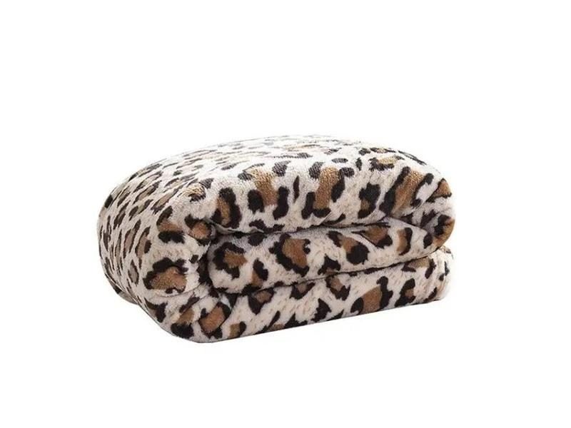 Leopard Stripe Printed Coral Fleece Flannel Blanket Carousel 1