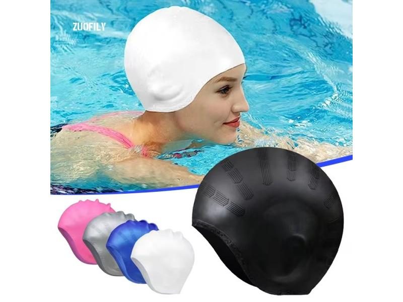 Durable Silicone Swimming Cap With Ear Pockets For Adults Teens Carousel 2