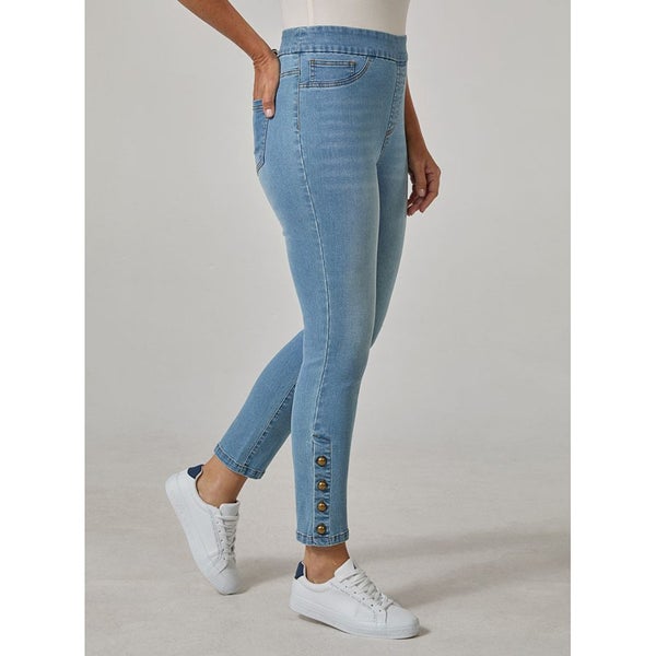 So Nice with that special detail Pull On Button Hem Jeans - Size 18 - Light Wash