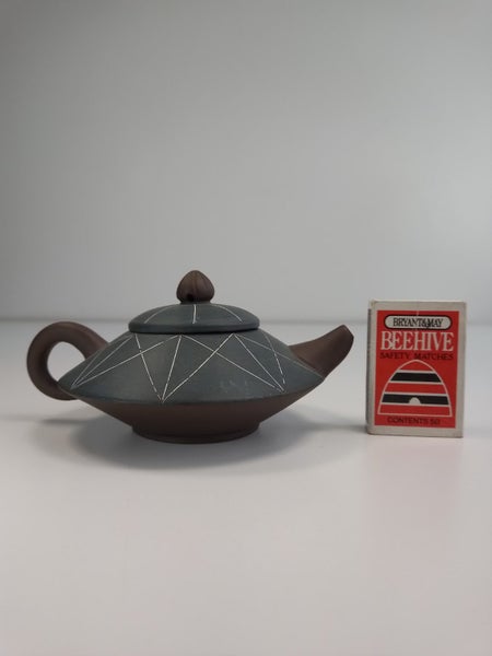 Vintage Chinese Yixing Clay Geometric Saucer Teapot - $1 Res Charity Auction! Carousel 12