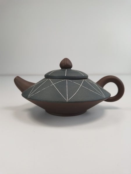 Vintage Chinese Yixing Clay Geometric Saucer Teapot - $1 Res Charity Auction! Carousel 2