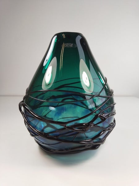 Venus Glass NZ Hand-Blown Green, Blue & Black Vase 23cm - $1 Res Charity Auction Carousel 11