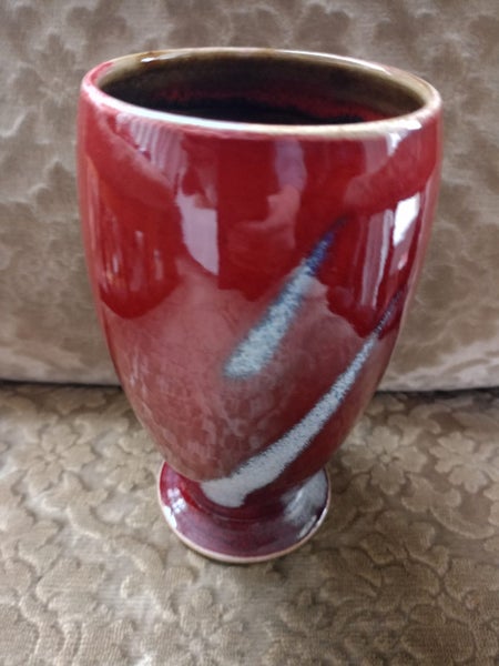 Retro Ceramic RED and Grey Lustre Vase from NZ's Anathoth Pottery Carousel 1