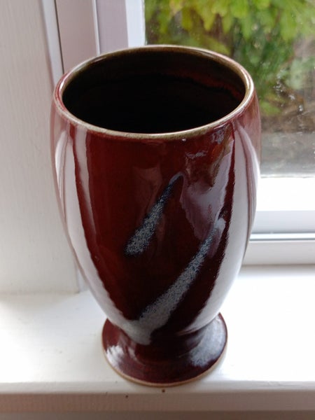 Retro Ceramic RED and Grey Lustre Vase from NZ's Anathoth Pottery Carousel 9