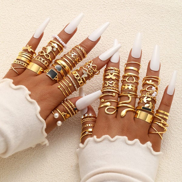 Vintage Geometric Wave Infinity Metal Rings Set Party Jewelry Carousel 1