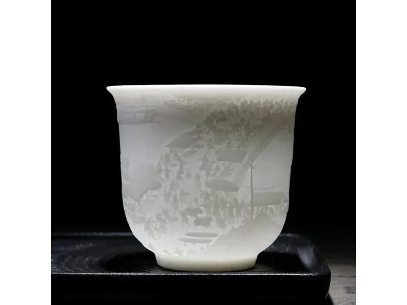 Boutique Ceramic Teacup Meditation Cup Handmade Three-dimensional Relief Tea Carousel 1