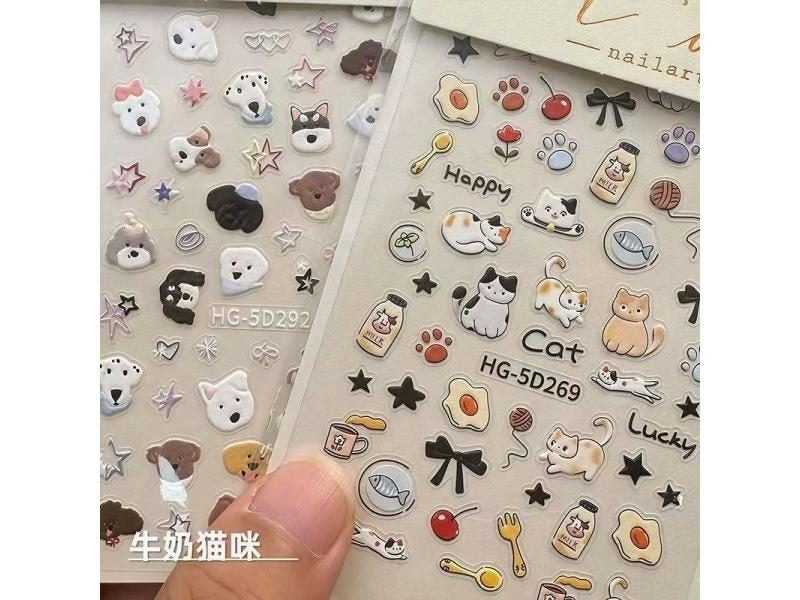 3D Relief Cute Dog Cat Nail Art Stickers For DIY Manicure Carousel 2
