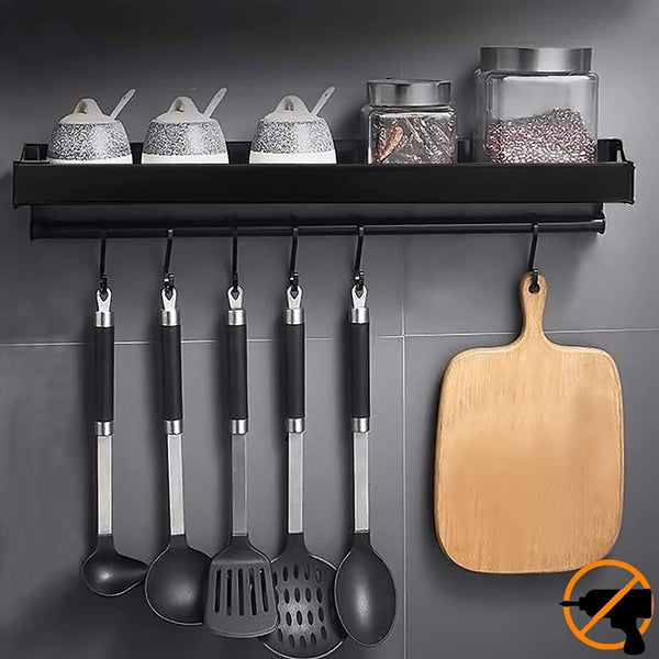 Spice Rack, Wall-Mounted Kitchen Utensil Storage Rack with 6 Removable Hooks, Carousel 1