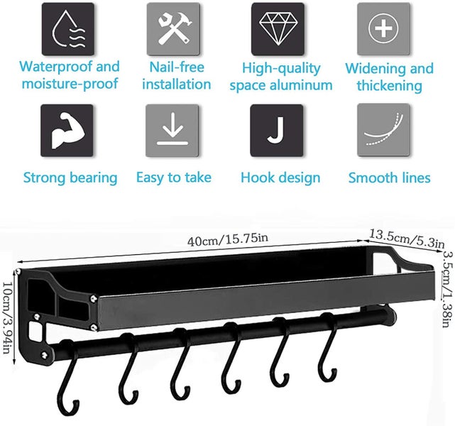 Spice Rack, Wall-Mounted Kitchen Utensil Storage Rack with 6 Removable Hooks, Carousel 5