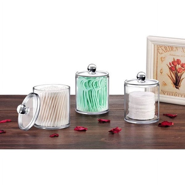 4 Pack of 15 Oz. Plastic Acrylic Bathroom Vanity Countertop Canister Jars wit Carousel 5