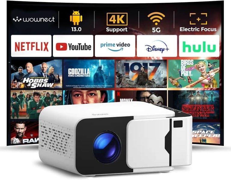 Mini Smart Projector Android 1080P & 4K Support, Electric Focus WiFi Bluetooth