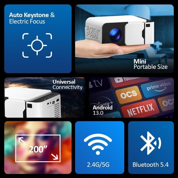 Mini Smart Projector 1080P & 4K Support WiFi Bluetooth