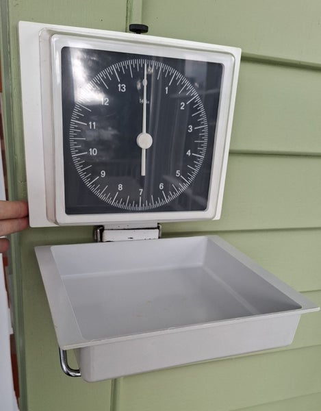 Vintage German Westa kitchen wall scales - cream and beige / grey