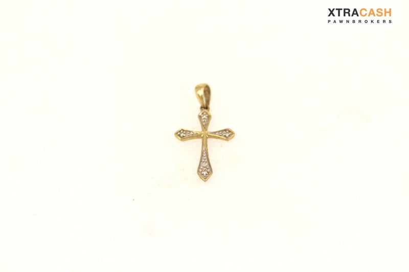9ct Yellow Gold And Diamond Cross Pendant Carousel 1