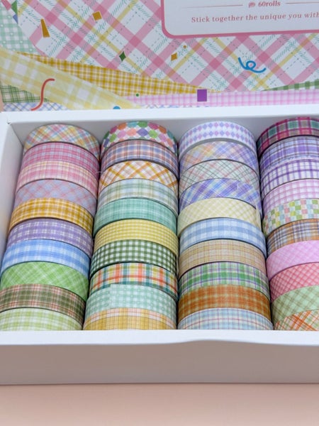 60pc Pastel Grid Washi Tape Set Carousel 2