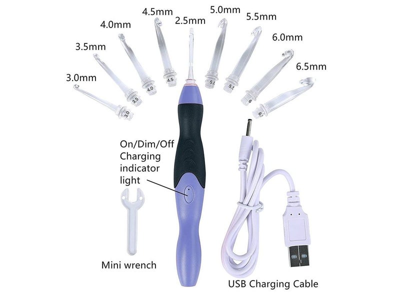 USB Rechargeable LED Lighted Crochet Hooks Knitting Needles NZ Clearance Carousel 10
