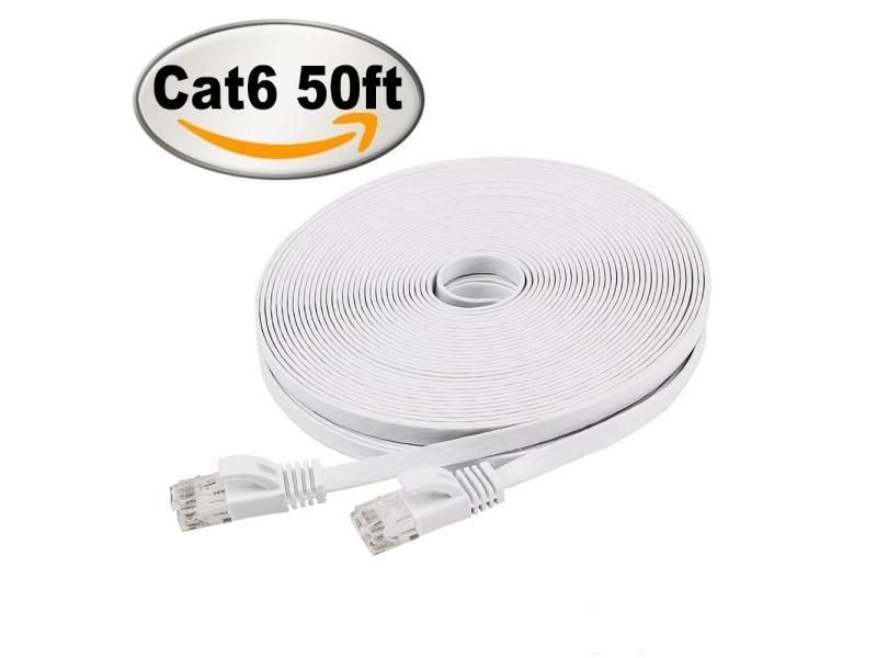 50ft White Flat Cat 6 Ethernet Cable With Snagless Connectors Carousel 1