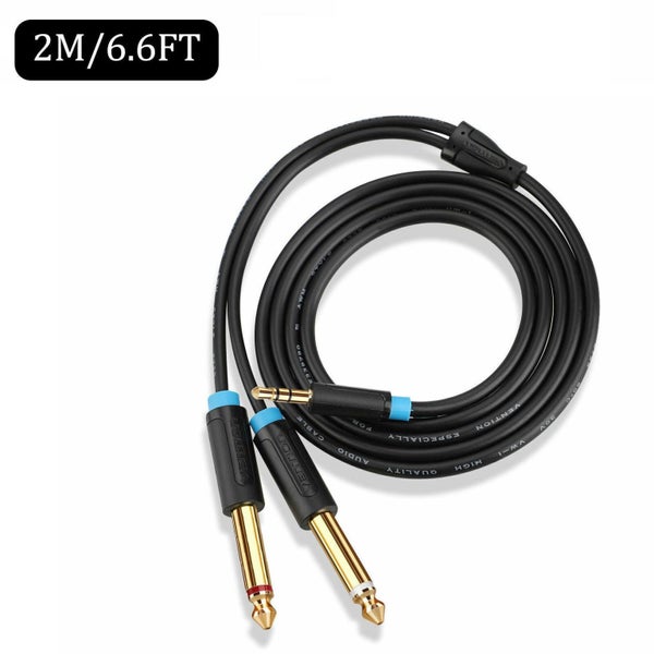 3.5mm to 6.35mm 1/8" TRS to Double 1/4" TS Stereo Y-Splitter Cable for Speaker Carousel 7