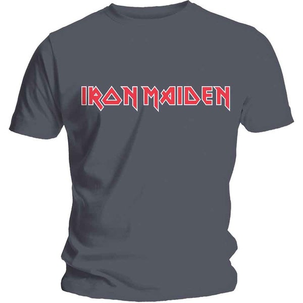 Iron Maiden T Shirt Classic Band Logo new Official Mens Charcoal Grey Carousel 1