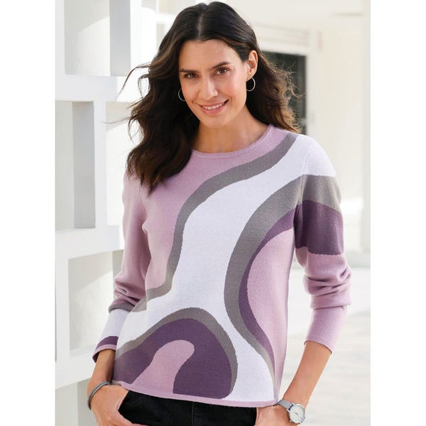 Swirls Jacquard Sweater - Size 24 - Mauve Multi Carousel 1