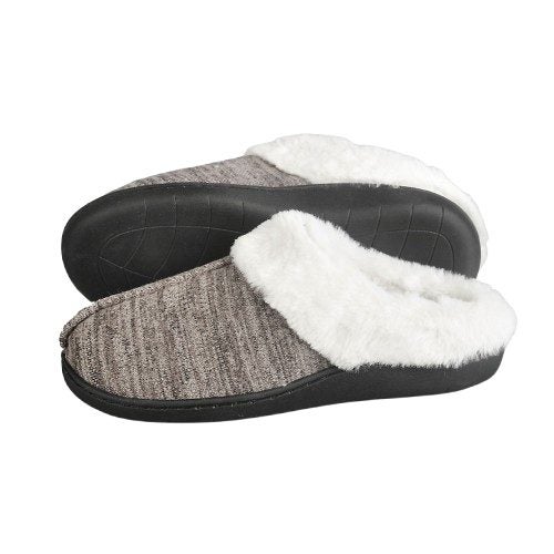 Womens Slippers Brown with Fur Trim Small (Size 7-8) Carousel 1