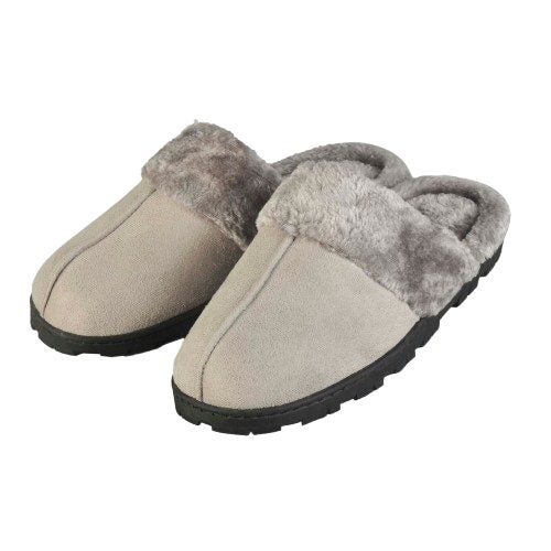 Womens Slippers Charcoal with Fur Trim XSmall (Size 5-6) Carousel 1