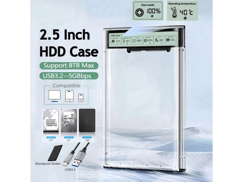 2.5'' Clear HDD SSD Enclosure For Laptop PC USB3.2 Gen2 Carousel 2