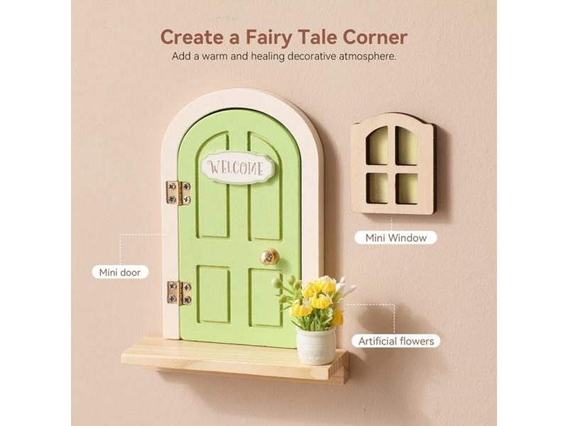 Cartoon Wooden Elf Door Set For Dollhouse Decor Carousel 2