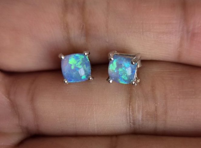 Silver Fire Opal Triplet Stud Earrings Carousel 1
