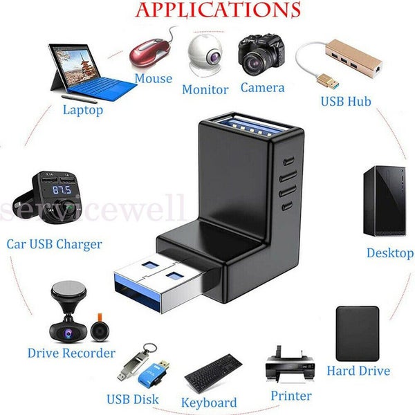 Angle Extension Extender 90 Degree USB 3.0 A male to female Adapter Connector Carousel 2