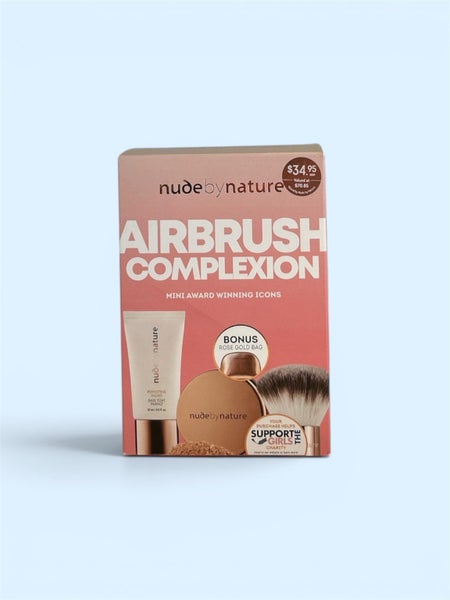 Mother’s Day Gift – Nude by Nature Airbrush Complexion Set + Rose Gold Bag (NEW) Carousel 1