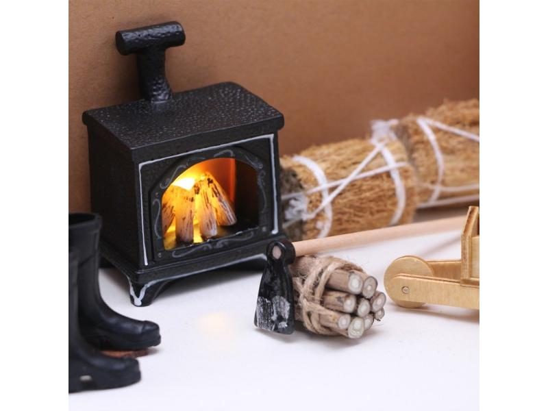 Miniature LED Lighted Fireplace With Trolley For Dollhouse Carousel 2