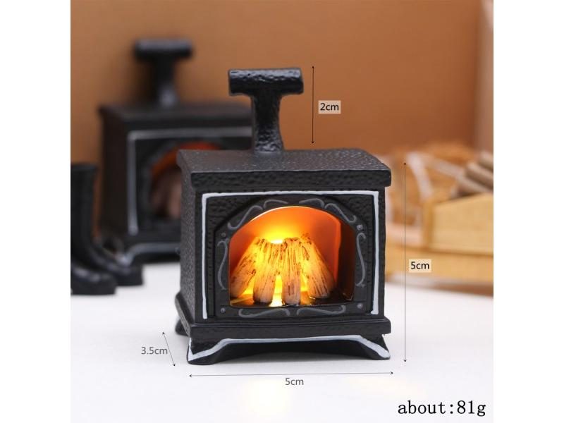Miniature LED Lighted Fireplace With Trolley For Dollhouse Carousel 1