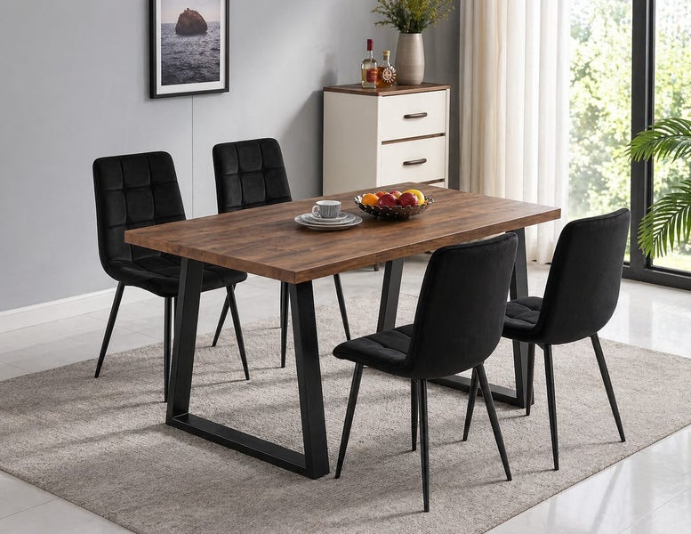 Dining Table with 4 Black Velvet Chairs Carousel 1